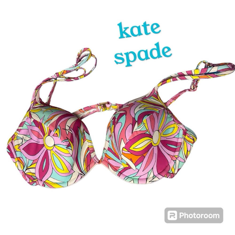 KATE SPADE Underwire Bikini Top In Pink Flower Pattern Medium